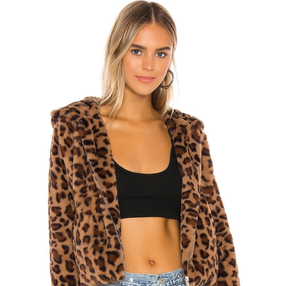 Leopard Faux Fur Hoodie Crop Jacket Hoodie XS - Picture 2 of 14